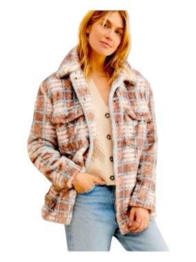 HUTCH BY FREE PEOPLE Plaid Faux Fur Jacket, VERY Soft, Size L.